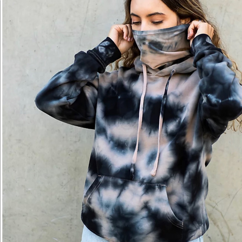 ❤️🥰Zine Hunter Tye Dye Black & Pink Masked Hoodie 😷 Women’s Medium